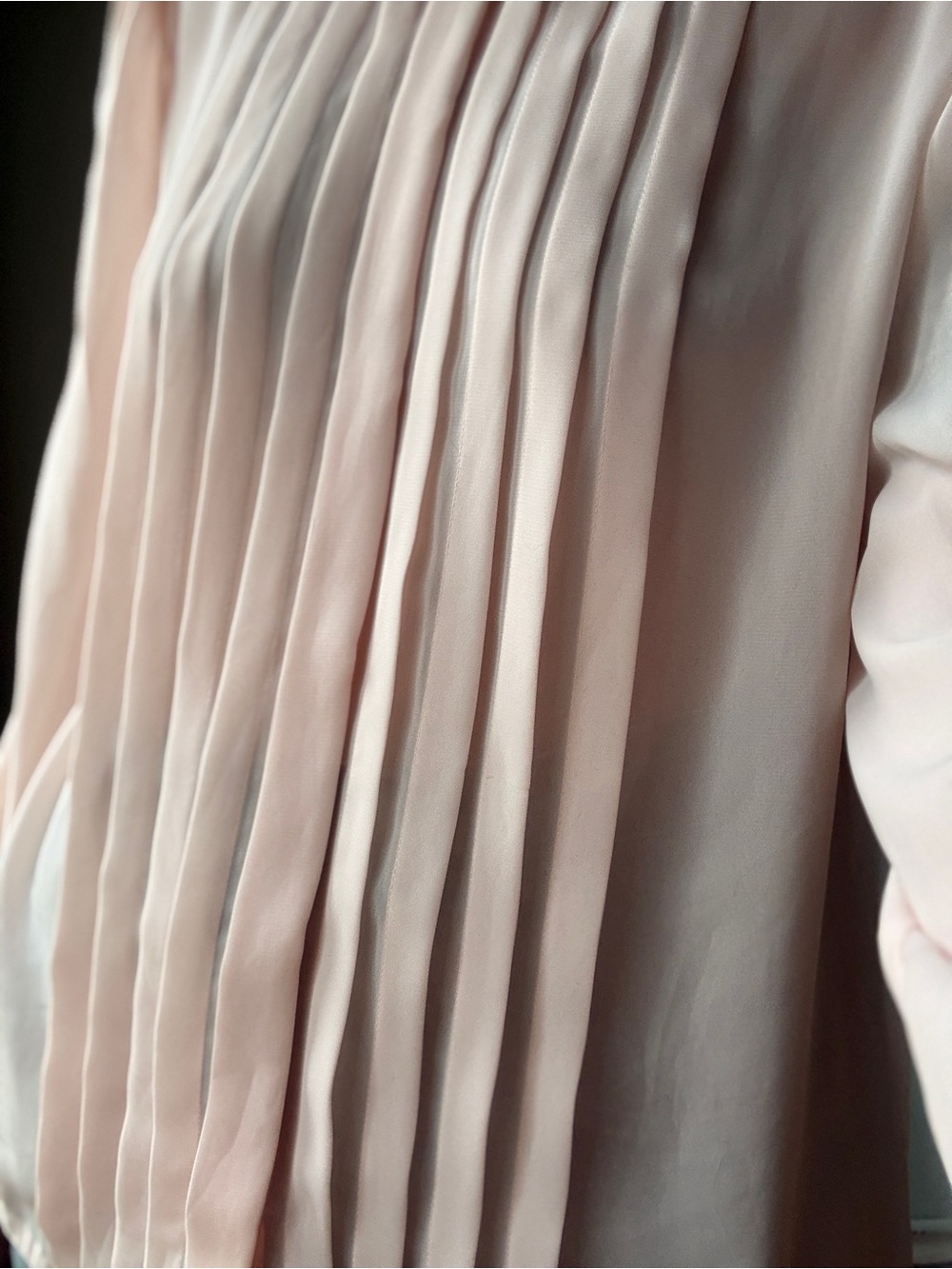Vintage 80s Pink Pleated Secretary Blouse | Beaded Lace Collar Puff Sleeve | XL - Picture 7 of 10
